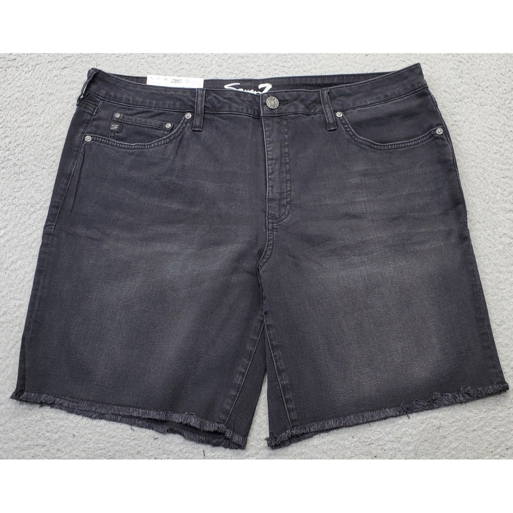 Seven7 Bermuda Jean Shorts Women 16 Black Denim Dark Wash Frayed Hem Relaxed Fit